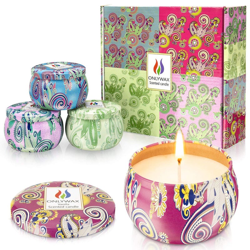Onlywax 4 x 125 Grams Scented Candles, Soy Wax Aromatherapy Candle Gift Set for Women, Rose, Lavender, Vanilla, Lemongrass